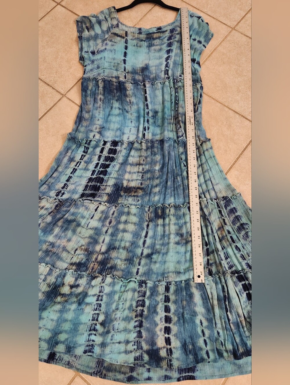 NATURAL LIFE Blue Tie-Dye Tiered Maxi Dress Size L Flattering Fit - Picture 10 of 11